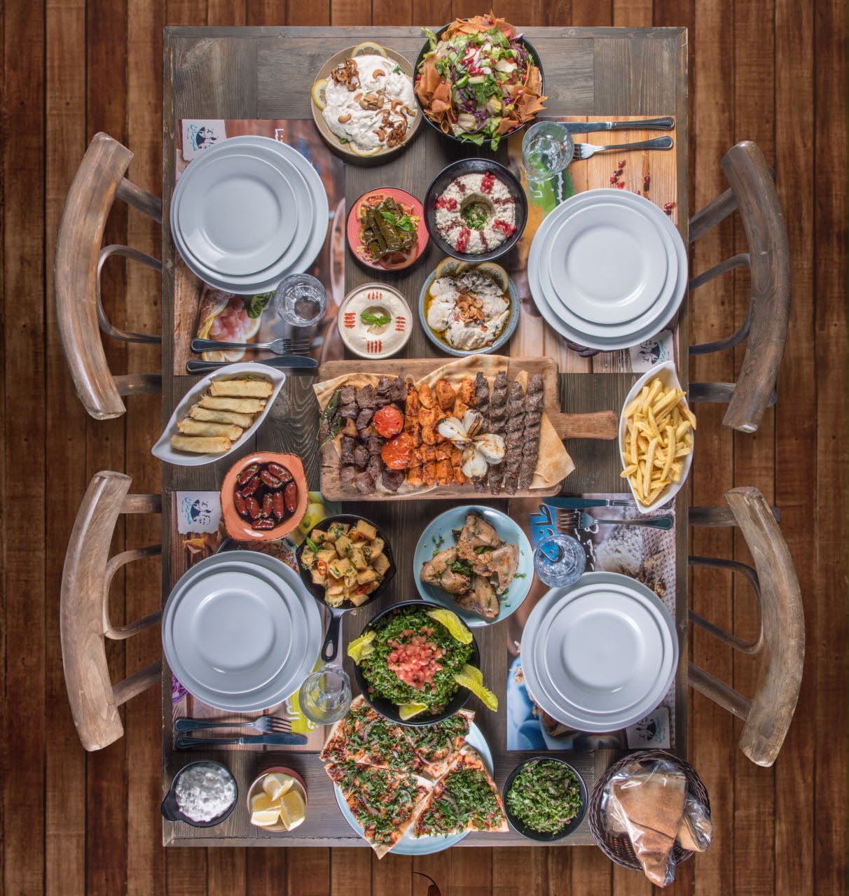 Seafood and Lebanese mezza table